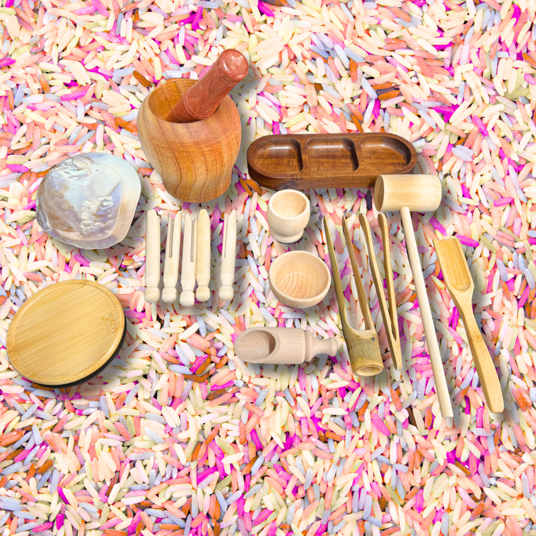 Kids Wooden Utensils Sensory Bin Tool Kit Cooking Playset - HAPPY GUMNUT