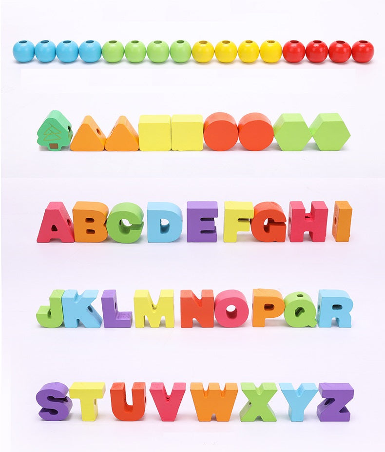 Deluxe Vehicle and Traffic Theme Wooden Beads Threading Toy