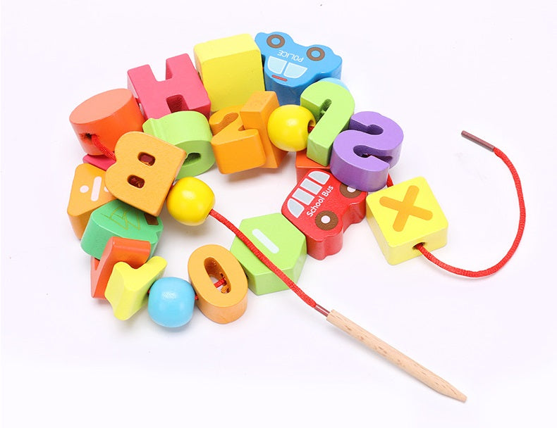 Deluxe Vehicle and Traffic Theme Wooden Beads Threading Toy