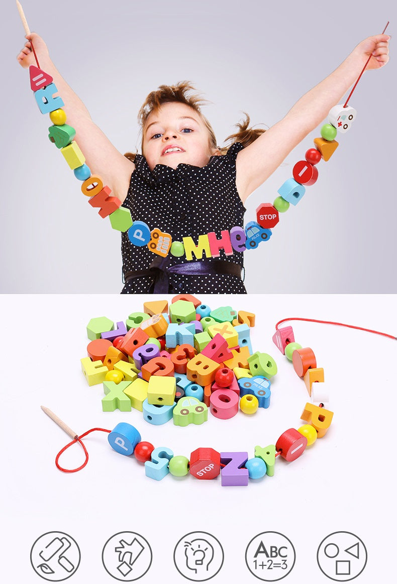 Deluxe Vehicle and Traffic Theme Wooden Beads Threading Toy