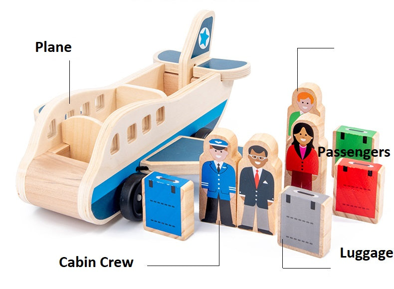 Wooden Airplane with People Kids Plane Toy