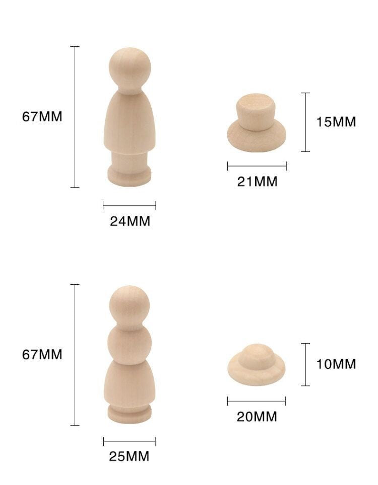 Husband and Wife Peg Doll Loose Set of 2 Natural Wood DIY Loose Parts Kids Craft Wooden toys