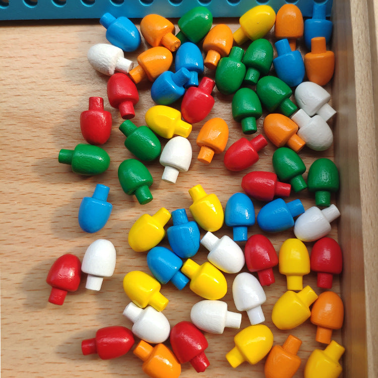Wooden Mosaic Beads Pegs Board and Threading Activity Box