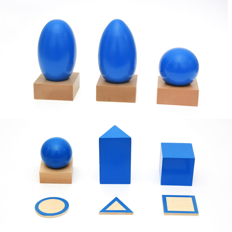 Large Wooden Montessori 3D Geometric Solids Shapes set of 10