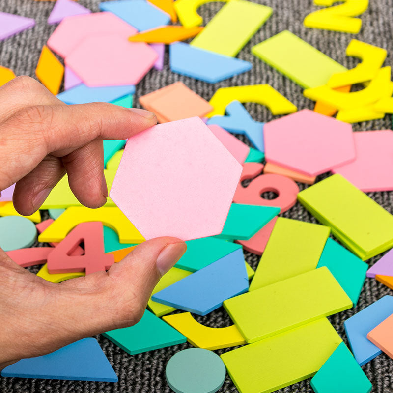 250+pc Wooden Pattern Blocks Geometric Shapes with Flash Cards Pastel Colour