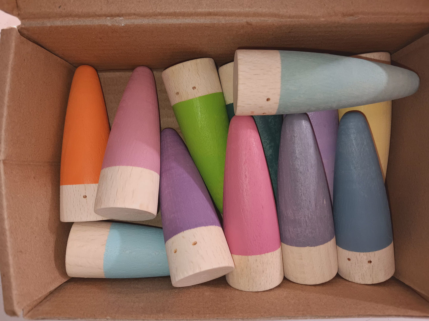 Wooden Pastel Little Finger Cone Puppet Peg Doll Friends