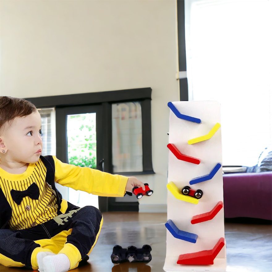 Wooden Zig Zag Car Race Track Tower B