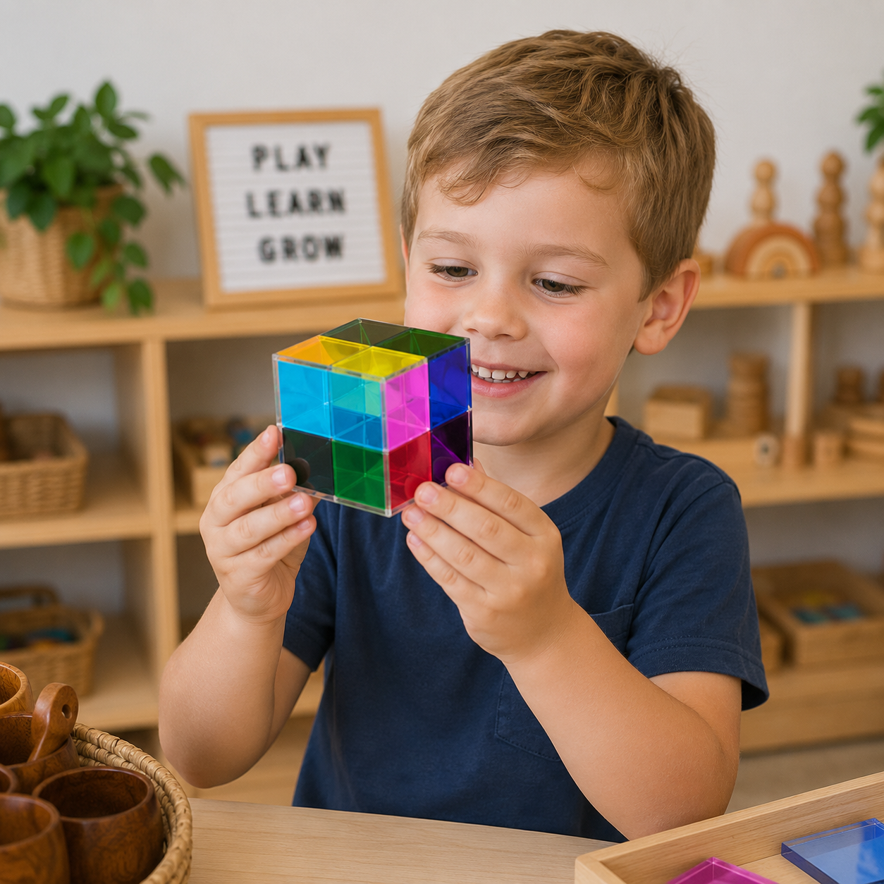 Glass Prism Kids Colourful Translucent Light Cube – Rainbow, Light, Colour & Shadow Sensory Exploration - HAPPY GUMNUT