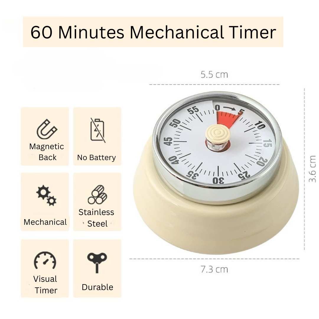 Visual Countdown Round 60 Minute Timer Mechanical Magnetic Kitchen Timer