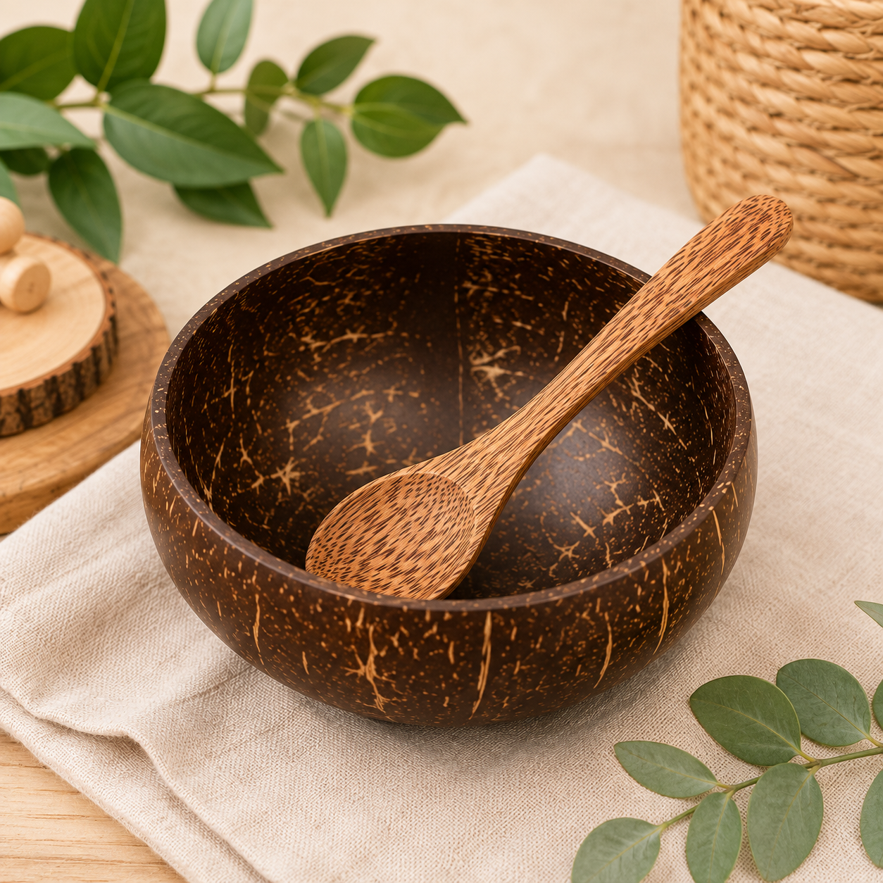 Natural Coconut Bowl for Kids Tool Sensory Bin Utensils