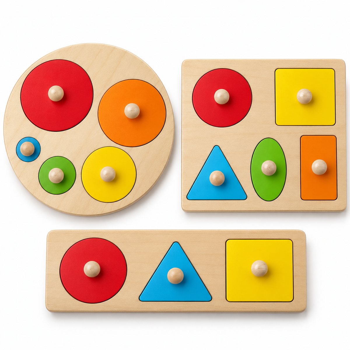 Wooden Knobbed Shape Puzzles Montessori Toy - HAPPY GUMNUT
