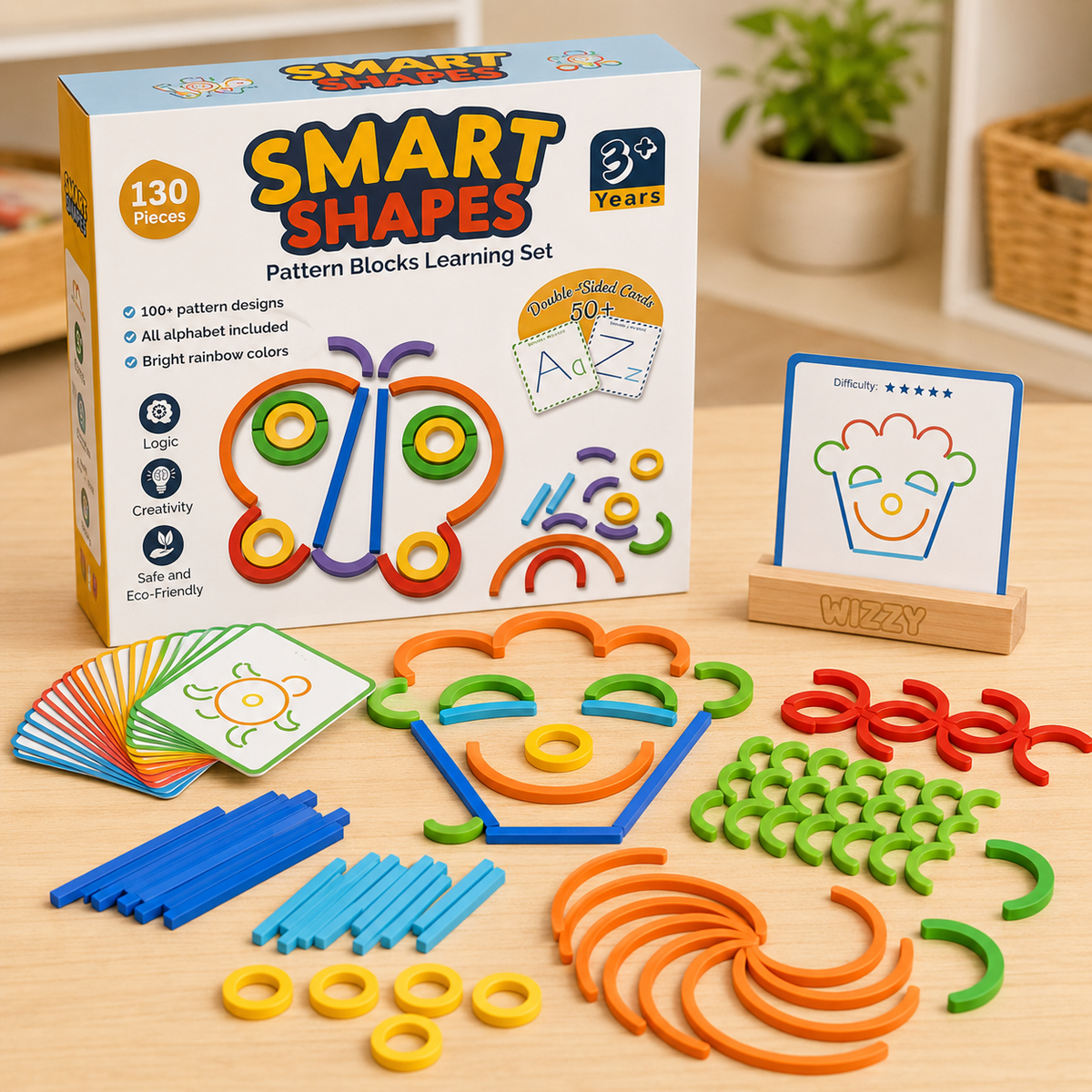 Smart Shapes Pattern Blocks Learning Set β 130 Pieces Kids Wooden Educational Toy - HAPPY GUMNUT