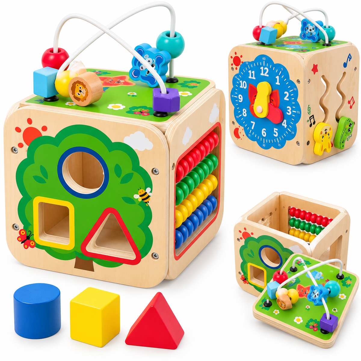 Wooden Educational Activity Cube Box Montessori inspired Toy