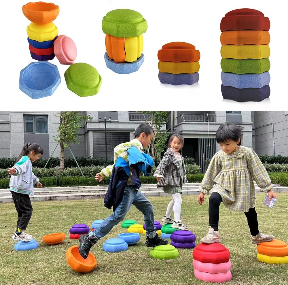 6 PC Rainbow Kids Jumbo Stepping Stones Stacking Blocks Toy Balancing Obstacle Beams