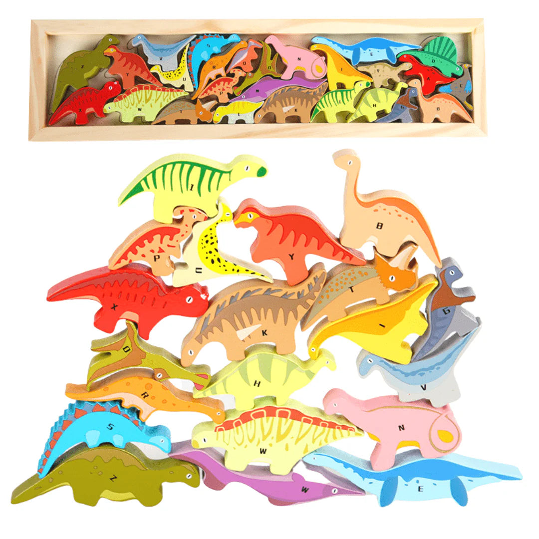 Wooden Puzzle Dinosaur Blocks with Alphabets – HAPPY GUMNUT