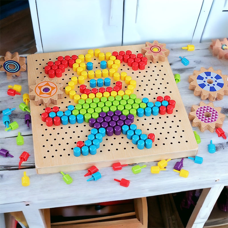 Medium Wooden Mosaic Beads Pegs Board