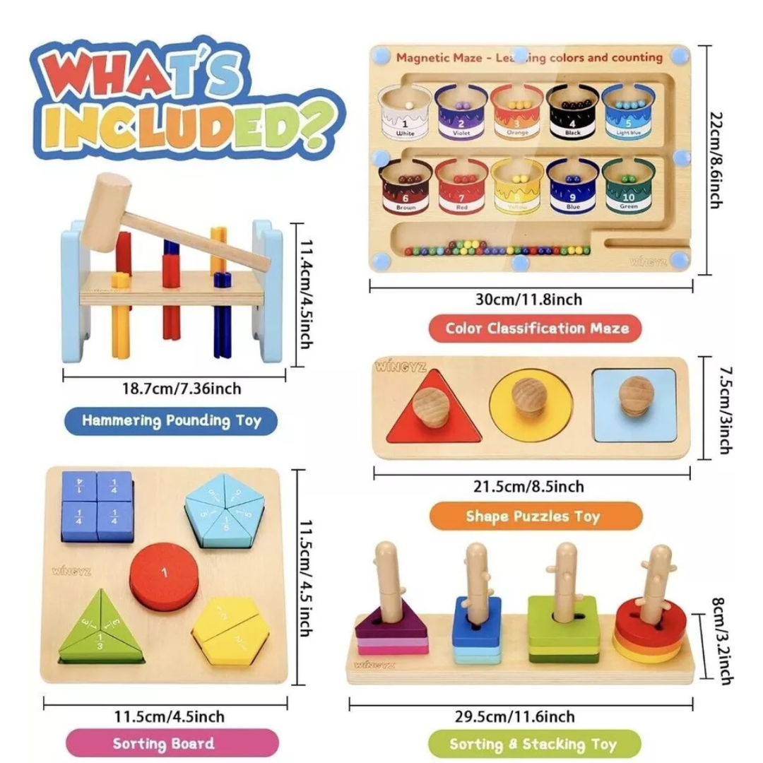 Montessori Wooden Toy Educational Box 5 in 1 Bundle Value Kit