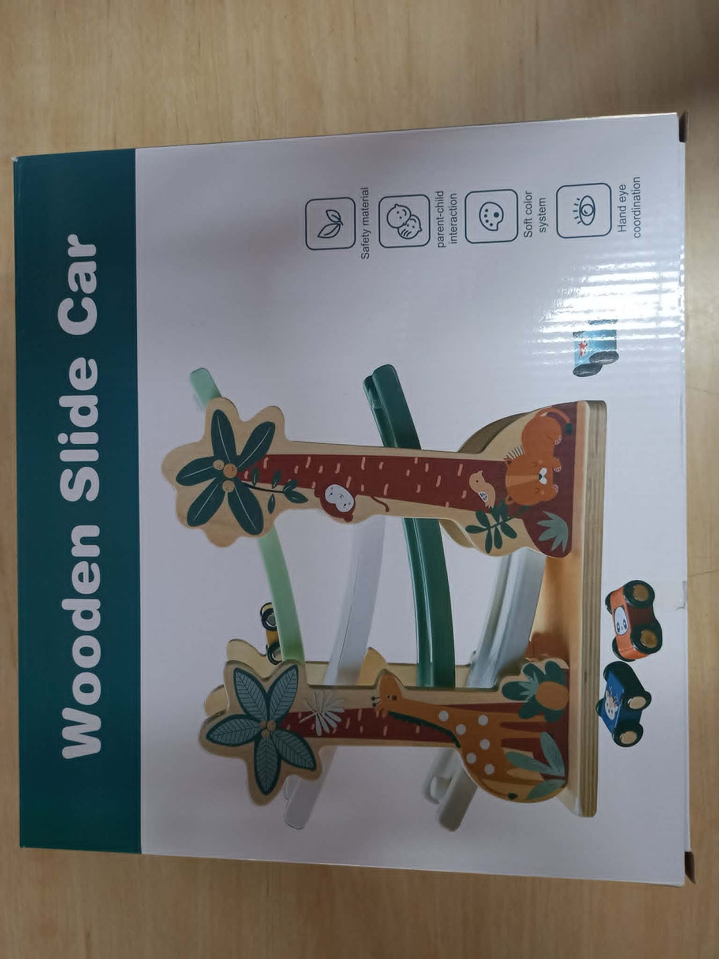 Wooden Zig Zag Car Race Rolling Toy Track Tower Animal Slide Green - HAPPY GUMNUT