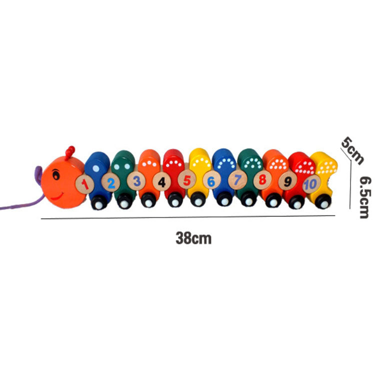Wooden Push Pull Along Caterpillar Train Set with Numbers bead threading Lacing Game