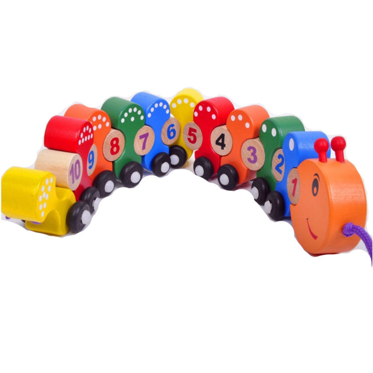 Wooden Push Pull Along Caterpillar Train Set with Numbers bead threading Lacing Game