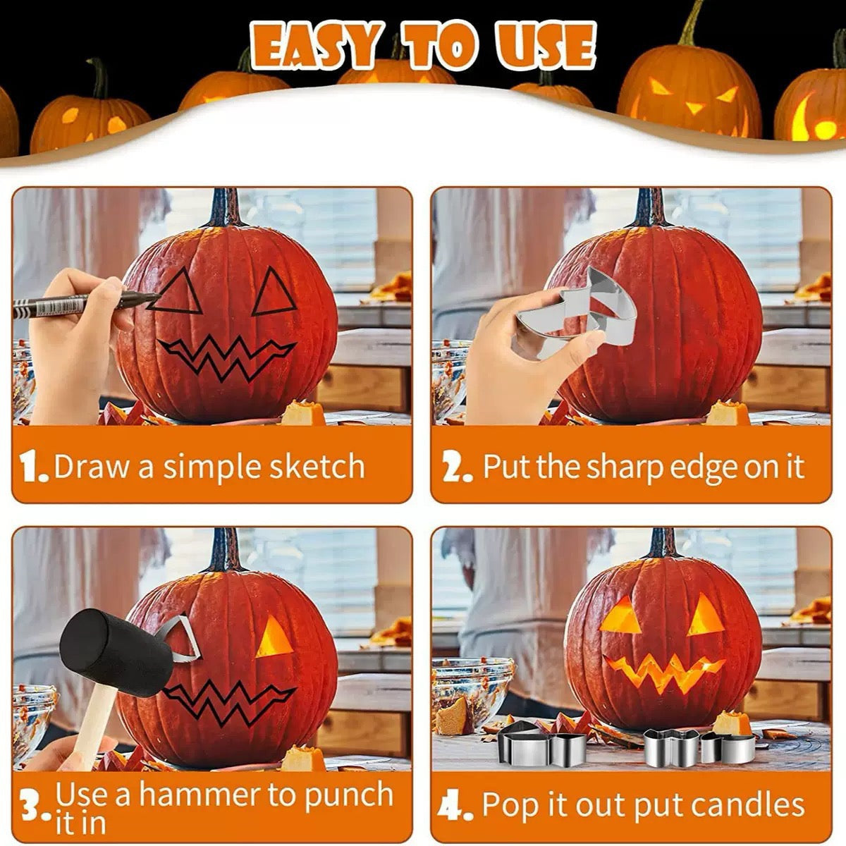 Pumpkin Carving Tools ,Stainless Steel Halloween Cutter Sculpting Kids Tool WITH STENCILS