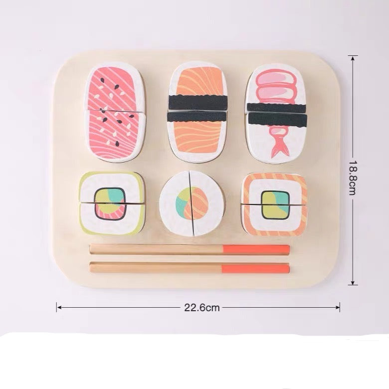 Wooden Puzzle Sushi Cutting Chop sticks Pretend Play Set