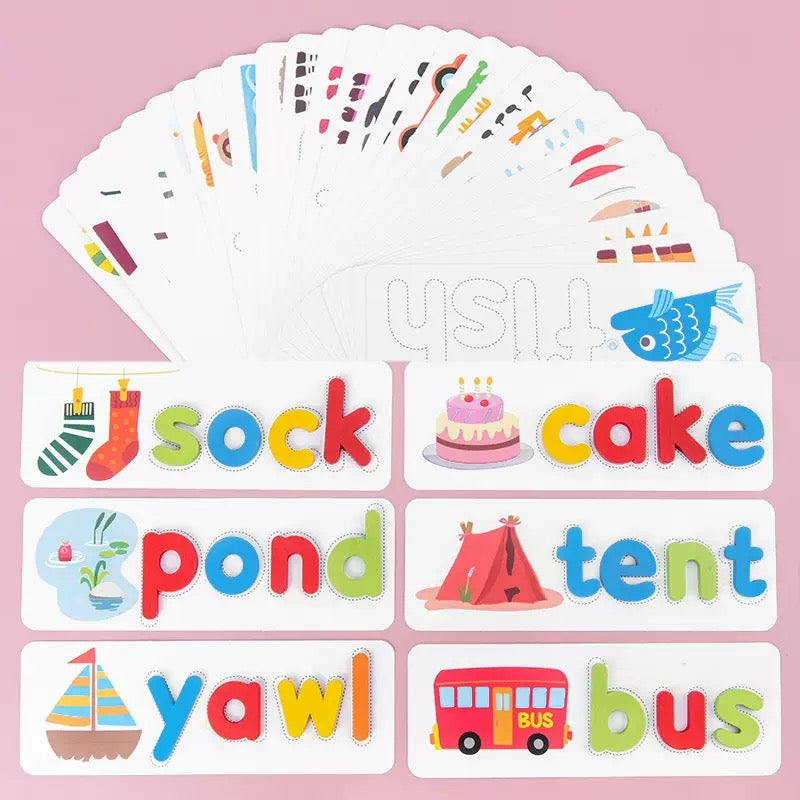 Wooden Learn to Spell Alphabet Words Phonics With Flash Cards