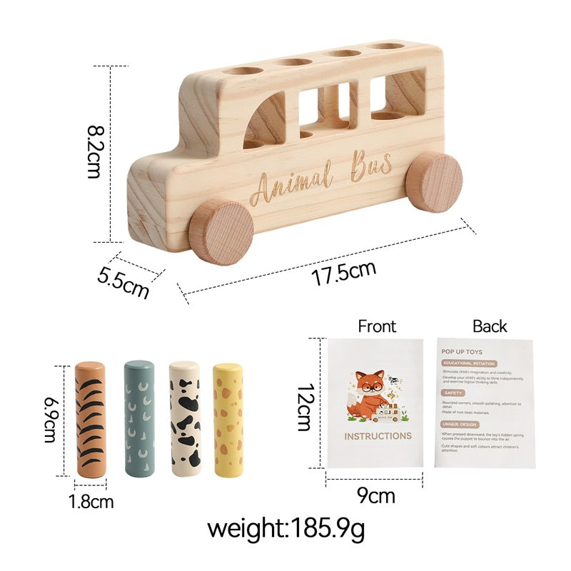 Wooden Pop Up Peg Push Rolling LIttle Car Bus Toy