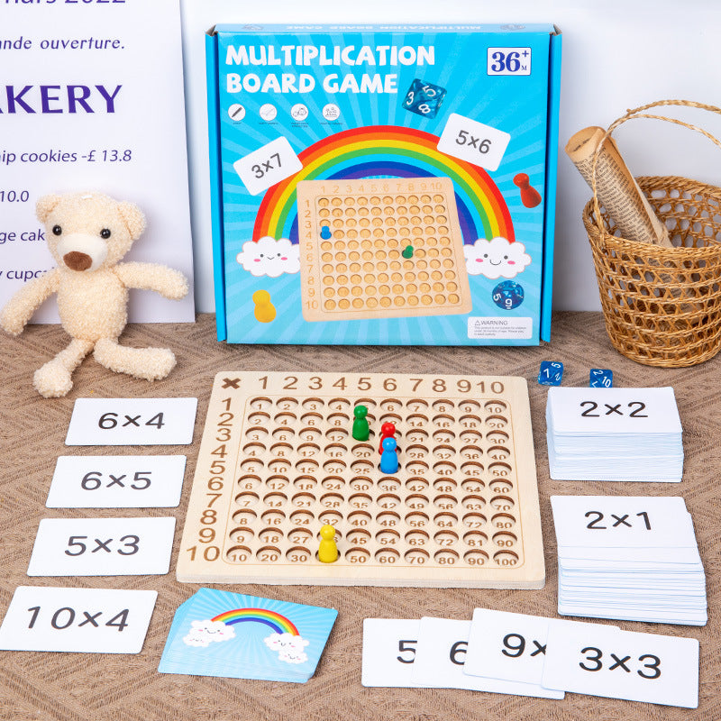 Wooden Multiplication Board Game with Flash Cards