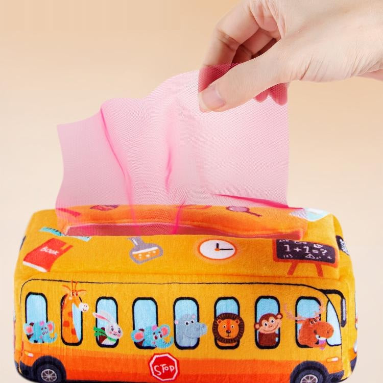 Deluxe Montessori Toy Tissue Box Baby Peekaboo Sensory Play Silk Scarves & Crinkle Papers