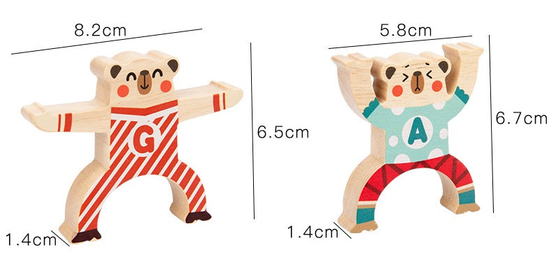 Wooden Set of 13 Alphabet Balancing Stacking Bear Blocks - HAPPY GUMNUT