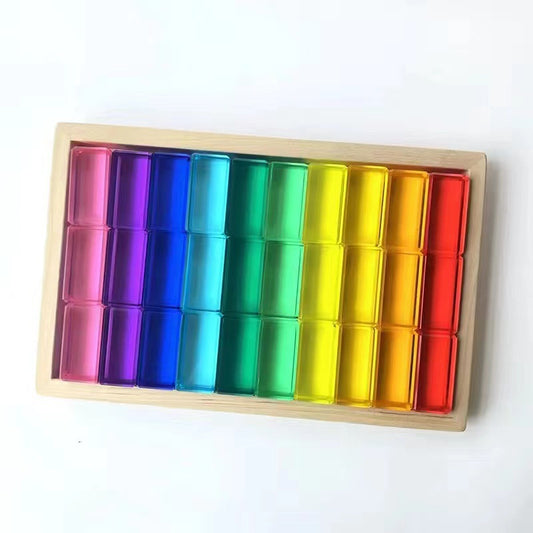 30 Pc Lucite Rectangle Blocks Translucent Acrylic Open-ended Toy with Tray