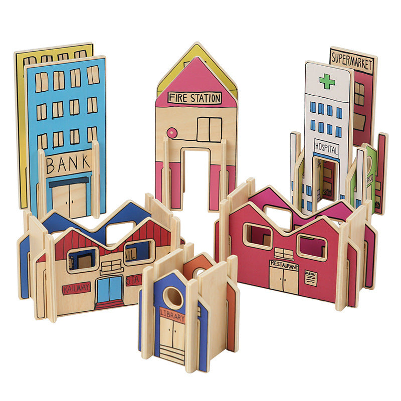 Set of 8 Building Blocks Buildings for Dolls Peg Leg Dolls or Character Toys - HAPPY GUMNUT