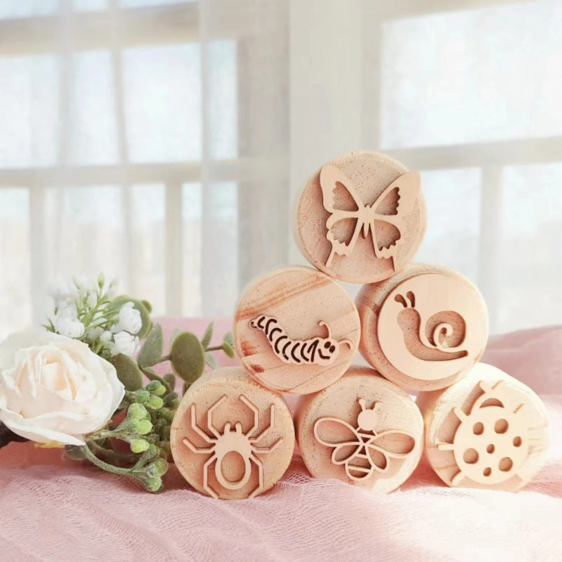 Montessori Kids Wooden Stamps Insects Bee Footprints Animals Butterfly lifecycle Set
