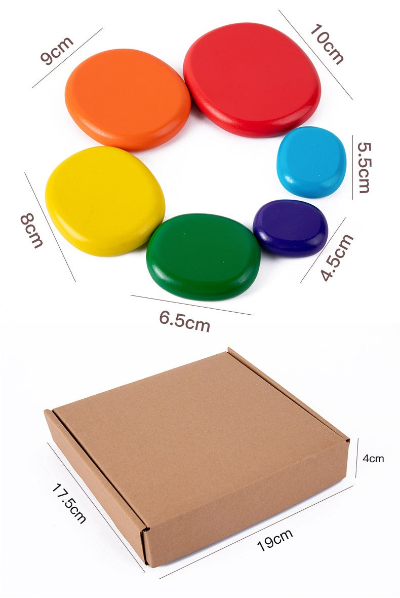 Rainbow Wooden Stacking Pebbles Balancing Stones Toy 12pc