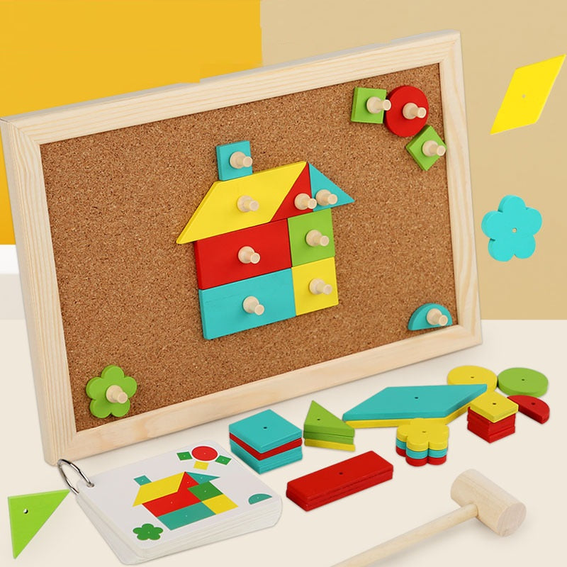 Tap a Shape Wooden Hammer Nail Board Geometric Shapes Game Toy