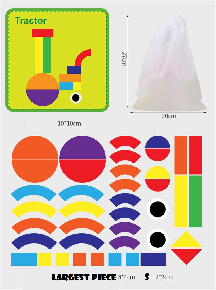 Wooden Pattern Blocks Geometric Shapes Creative Basic Shapes Puzzle With Cards