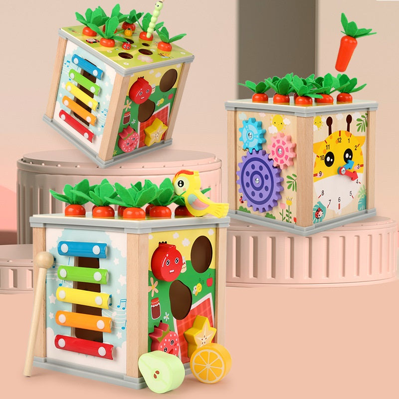 Montessori Inspired 6 in 1 Kids Wooden Toy Activity Box Busy Board Box
