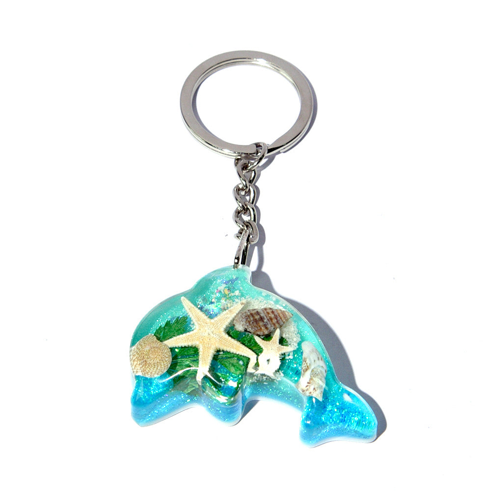 Marine Resin Shapes Keyring With Marine Life Inside
