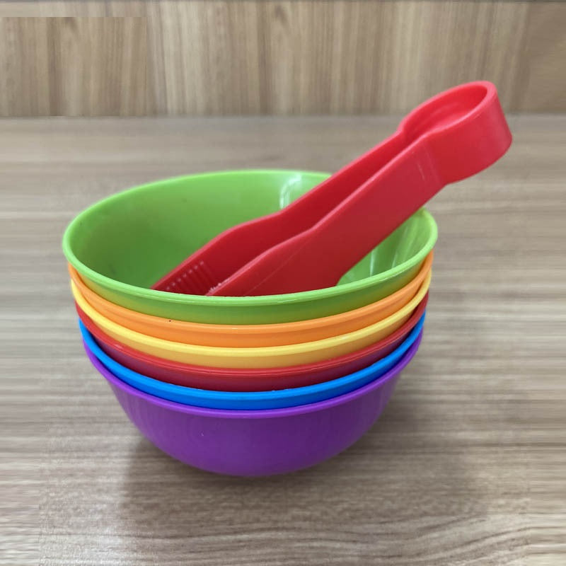 6 Rainbow Dip Bowls arts and craft With 1 RANDOM COLOUR TONG