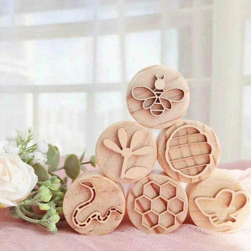 Montessori Kids Wooden Stamps Insects Bee Footprints Animals Butterfly lifecycle Set