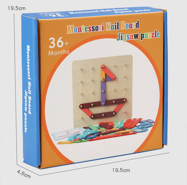 Advanced Deluxe Wooden Montessori Nail Board Geometric board With Building Flash Cards