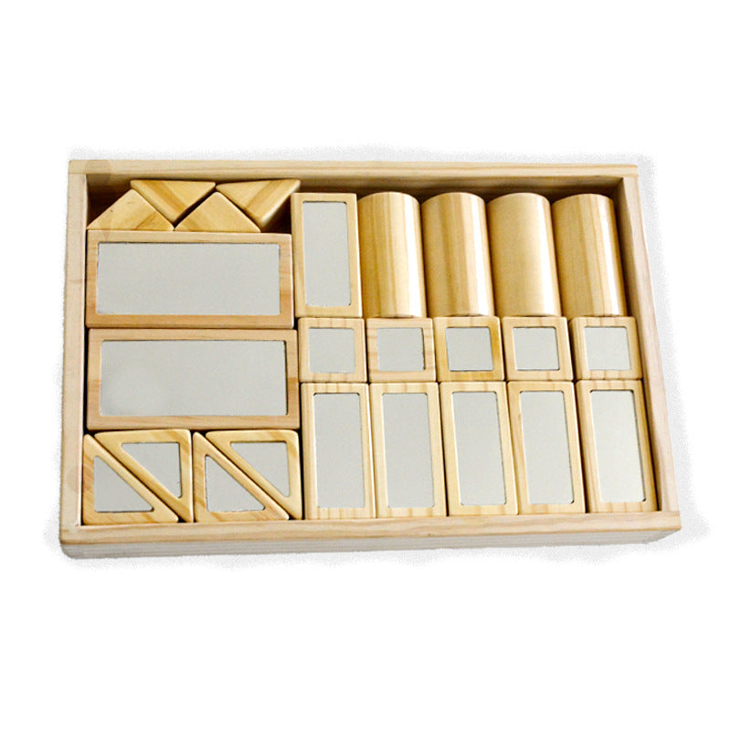 26pc Premium Wooden Blocks Building Mirror Blocks With Tray