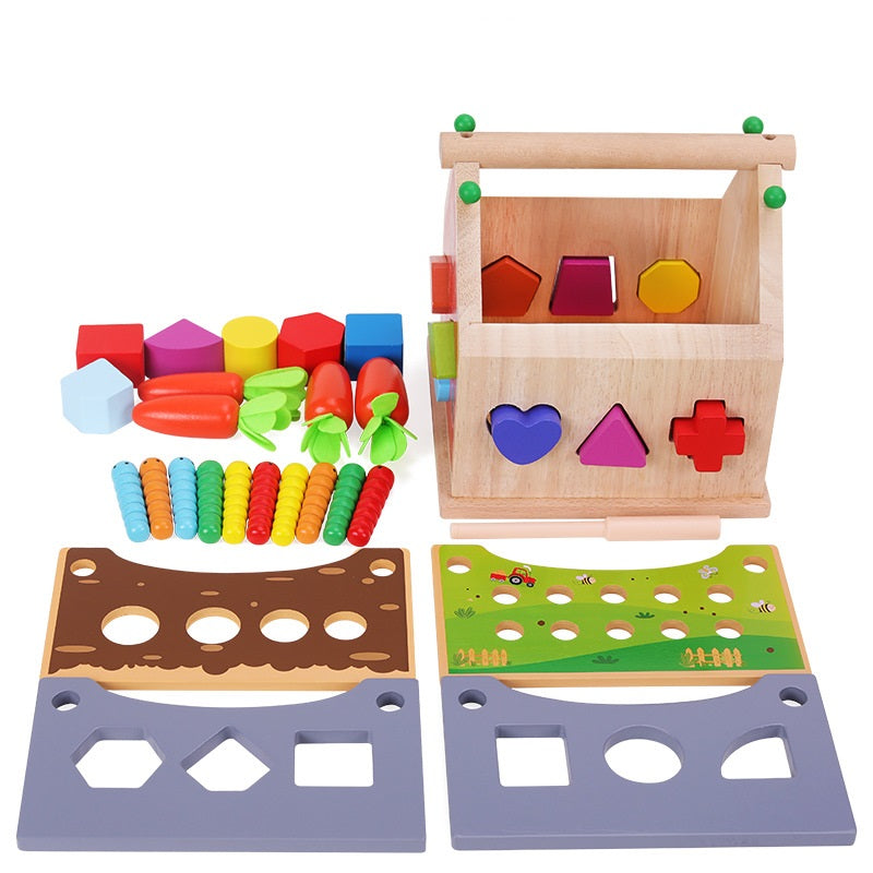 Montessori Multi Activities Geomatric Shape Sorting Box Toddler Fine Motor Skill Wooden Toy