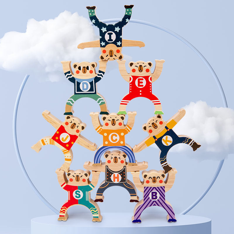 Wooden Set of 13 Alphabet Balancing Stacking Bear Blocks - HAPPY GUMNUT