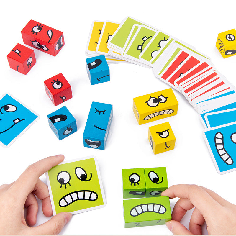 Simple Co-operative Wooden Board Kids Facial Emotion Emoji Style Expression Learning Puzzle