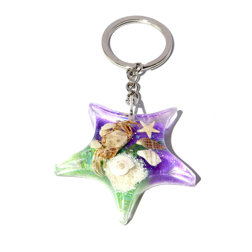 Marine Resin Shapes Keyring With Marine Life Inside