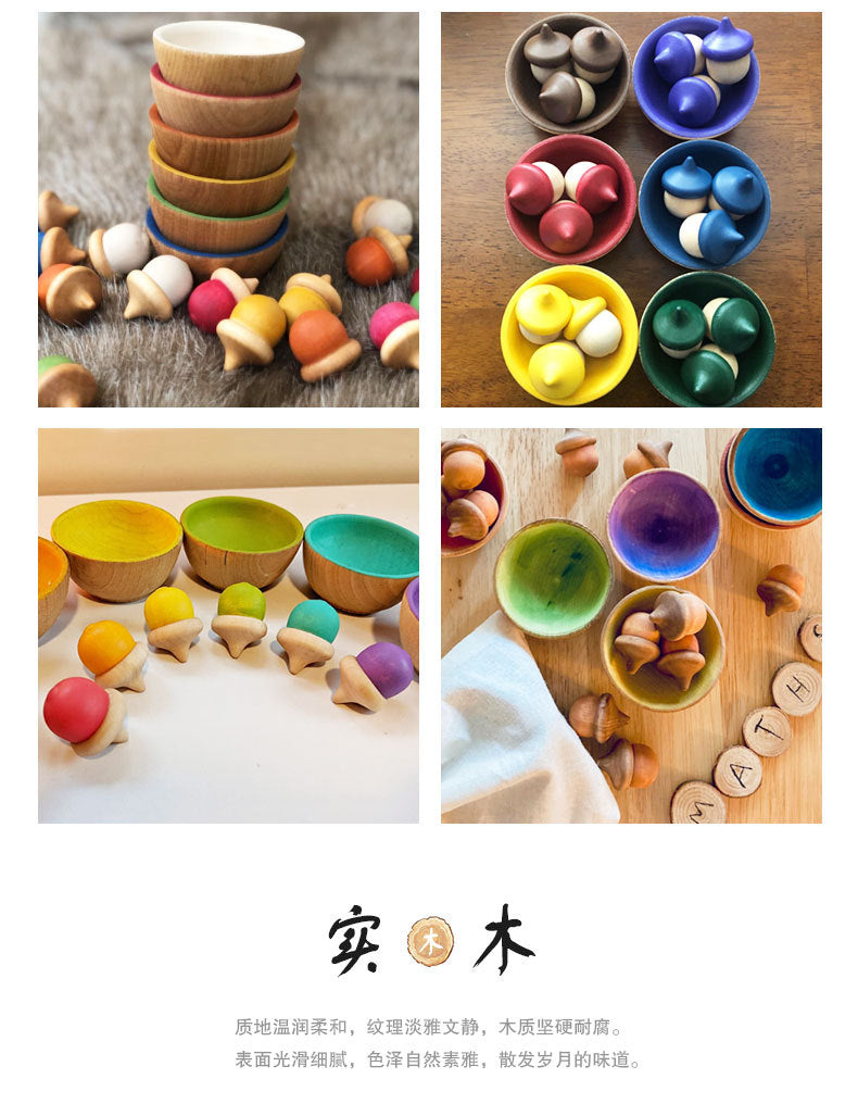 Wooden Bowl Kids Loose Parts Play Craft Wooden toys Set of 5