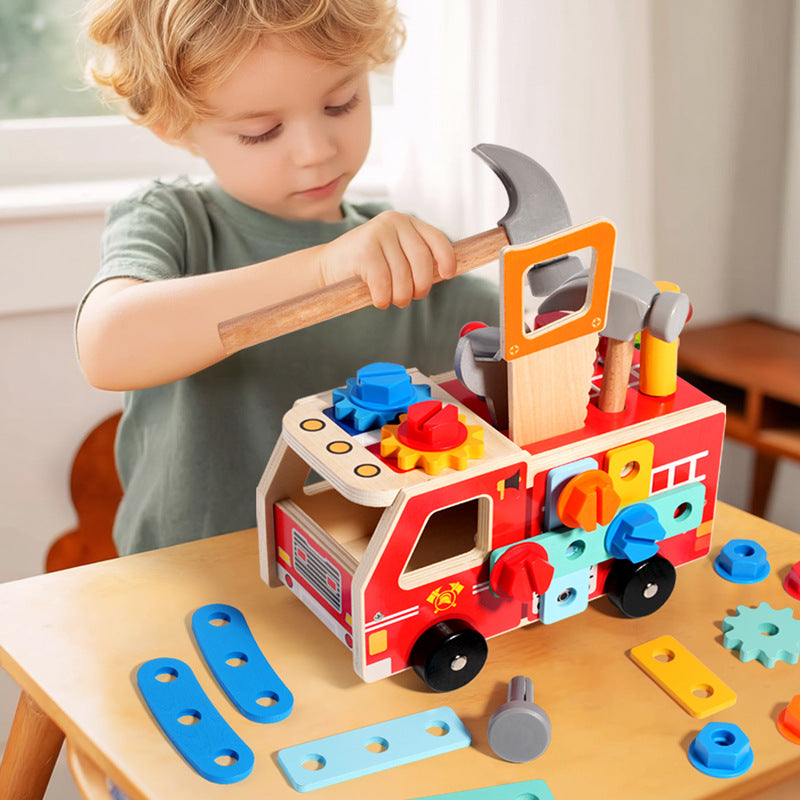 Building construction Truck 40+ piece Hammer Pounding Nail Board Wooden Open-Ended Toys
