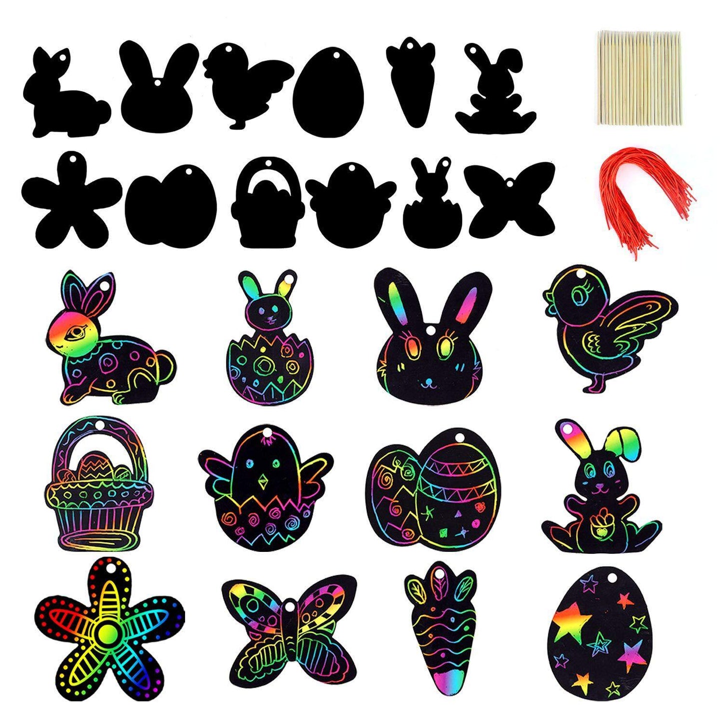 Scratch Paper Easter Eggs Bunny Fluro Rainbow Scratching Paper Art Kit 12 Sheets - HAPPY GUMNUT